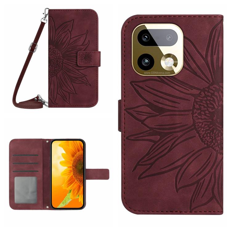 Skin Feel Custodia per telefono in pelle con flip in rilievo Sun Flower con cordino, For Realme 16 Pro+ 5G, For Realme C85 5G