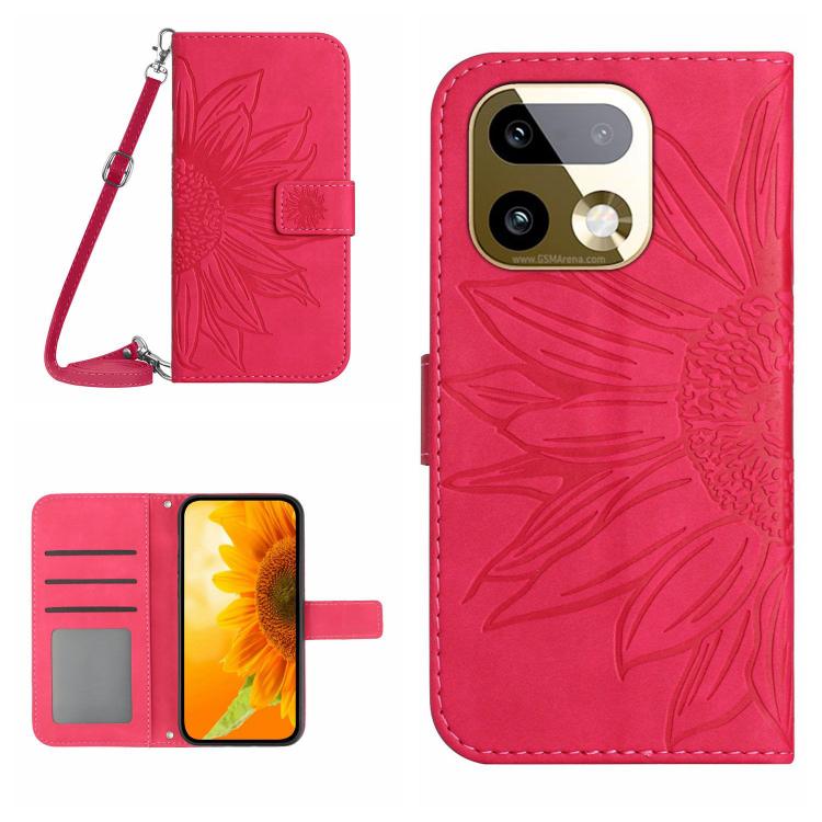 Skin Feel Custodia per telefono in pelle con flip in rilievo Sun Flower con cordino, For Realme 16 Pro+ 5G, For Realme C85 5G