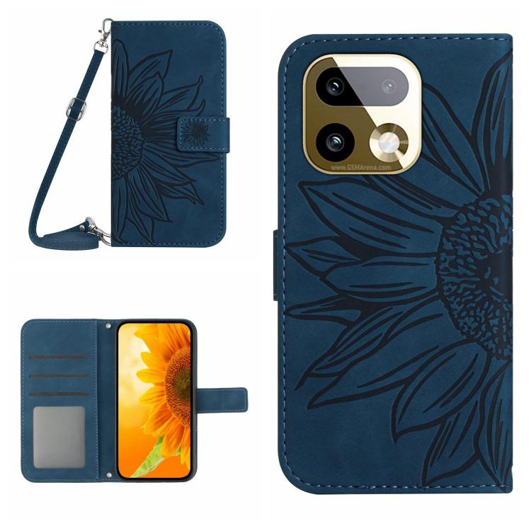 Skin Feel Custodia per telefono in pelle con flip in rilievo Sun Flower con cordino, For Realme 16 Pro+ 5G, For Realme C85 5G
