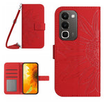 Skin Feel Custodia per telefono in pelle con flip in rilievo Sun Flower con cordino, For Realme C100 4G, For Realme C83 5G