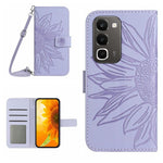 Skin Feel Custodia per telefono in pelle con flip in rilievo Sun Flower con cordino, For Realme C100 4G, For Realme C83 5G