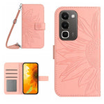 Skin Feel Custodia per telefono in pelle con flip in rilievo Sun Flower con cordino, For Realme C100 4G, For Realme C83 5G