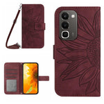 Skin Feel Custodia per telefono in pelle con flip in rilievo Sun Flower con cordino, For Realme C100 4G, For Realme C83 5G