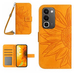 Skin Feel Custodia per telefono in pelle con flip in rilievo Sun Flower con cordino, For Realme C100 4G, For Realme C83 5G