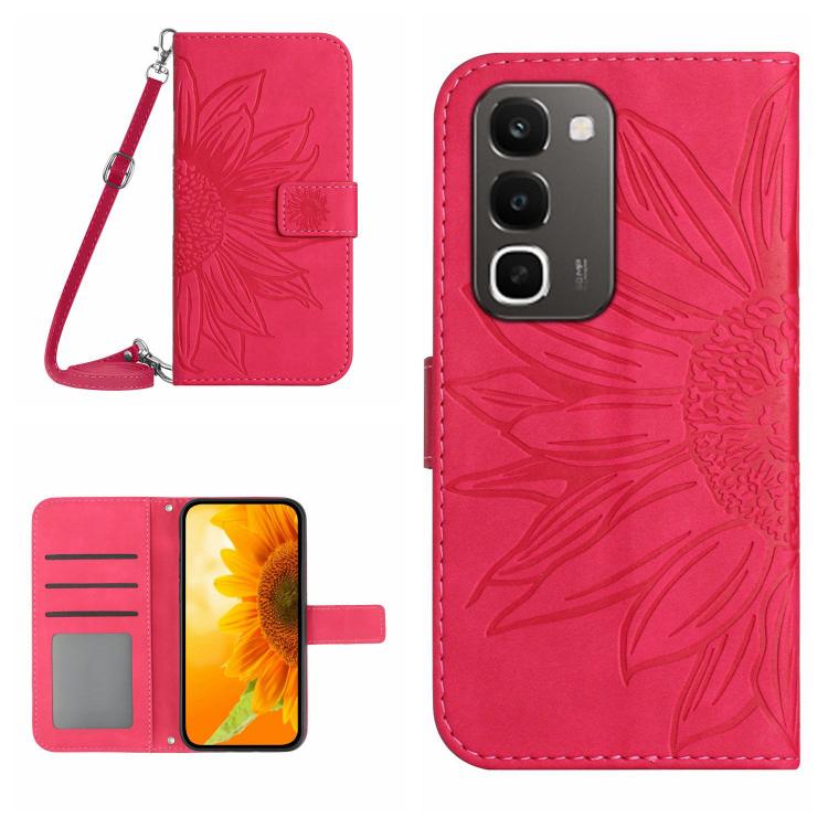 Skin Feel Custodia per telefono in pelle con flip in rilievo Sun Flower con cordino, For Realme C100 4G, For Realme C83 5G