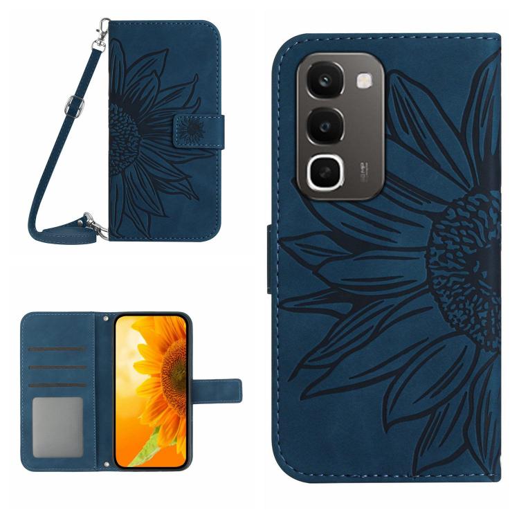 Skin Feel Custodia per telefono in pelle con flip in rilievo Sun Flower con cordino, For Realme C100 4G, For Realme C83 5G
