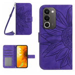 Skin Feel Custodia per telefono in pelle con flip in rilievo Sun Flower con cordino, For Realme C100 4G, For Realme C83 5G
