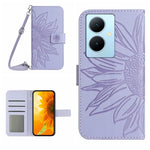 Skin Feel Custodia per telefono in pelle con flip in rilievo Sun Flower con cordino, For vivo Y200e / Y100 IDN / V30 Lite India 5G, For vivo Y78+