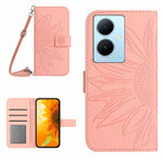 Skin Feel Custodia per telefono in pelle con flip in rilievo Sun Flower con cordino, For vivo Y200e / Y100 IDN / V30 Lite India 5G, For vivo Y78+