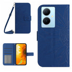 Skin Feel Custodia per telefono in pelle con flip in rilievo Sun Flower con cordino, For vivo Y200e / Y100 IDN / V30 Lite India 5G, For vivo Y78+