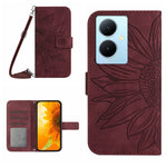 Skin Feel Custodia per telefono in pelle con flip in rilievo Sun Flower con cordino, For vivo Y200e / Y100 IDN / V30 Lite India 5G, For vivo Y78+