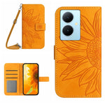 Skin Feel Custodia per telefono in pelle con flip in rilievo Sun Flower con cordino, For vivo Y200e / Y100 IDN / V30 Lite India 5G, For vivo Y78+