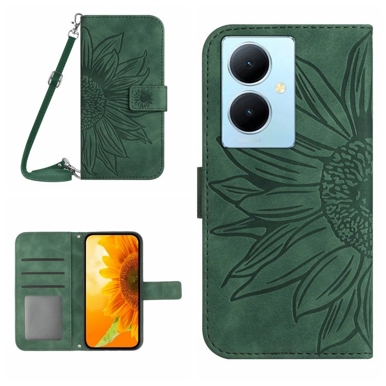 Skin Feel Custodia per telefono in pelle con flip in rilievo Sun Flower con cordino, For vivo Y200e / Y100 IDN / V30 Lite India 5G, For vivo Y78+