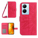 Skin Feel Custodia per telefono in pelle con flip in rilievo Sun Flower con cordino, For vivo Y200e / Y100 IDN / V30 Lite India 5G, For vivo Y78+