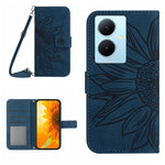 Skin Feel Custodia per telefono in pelle con flip in rilievo Sun Flower con cordino, For vivo Y200e / Y100 IDN / V30 Lite India 5G, For vivo Y78+