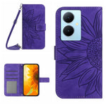 Skin Feel Custodia per telefono in pelle con flip in rilievo Sun Flower con cordino, For vivo Y200e / Y100 IDN / V30 Lite India 5G, For vivo Y78+