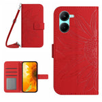 Skin Feel Custodia per telefono in pelle con flip in rilievo Sun Flower con cordino, For vivo V50 5G Global, For vivo Y03 4G