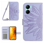 Skin Feel Custodia per telefono in pelle con flip in rilievo Sun Flower con cordino, For vivo V50 5G Global, For vivo Y03 4G