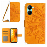 Skin Feel Custodia per telefono in pelle con flip in rilievo Sun Flower con cordino, For vivo V50 5G Global, For vivo Y03 4G
