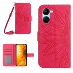 Skin Feel Custodia per telefono in pelle con flip in rilievo Sun Flower con cordino, For vivo V50 5G Global, For vivo Y03 4G