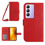 Skin Feel Custodia per telefono in pelle con flip in rilievo Sun Flower con cordino, For vivo Y200e / Y100 IDN / V30 Lite India 5G, For vivo Y78+