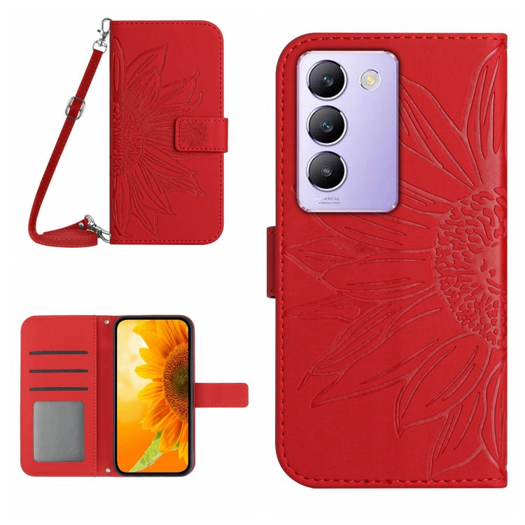 Skin Feel Custodia per telefono in pelle con flip in rilievo Sun Flower con cordino, For vivo Y200e / Y100 IDN / V30 Lite India 5G, For vivo Y78+