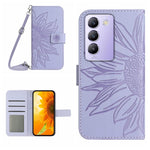 Skin Feel Custodia per telefono in pelle con flip in rilievo Sun Flower con cordino, For vivo Y200e / Y100 IDN / V30 Lite India 5G, For vivo Y78+