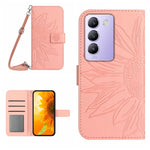 Skin Feel Custodia per telefono in pelle con flip in rilievo Sun Flower con cordino, For vivo Y200e / Y100 IDN / V30 Lite India 5G, For vivo Y78+