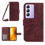 Skin Feel Custodia per telefono in pelle con flip in rilievo Sun Flower con cordino, For vivo Y200e / Y100 IDN / V30 Lite India 5G, For vivo Y78+