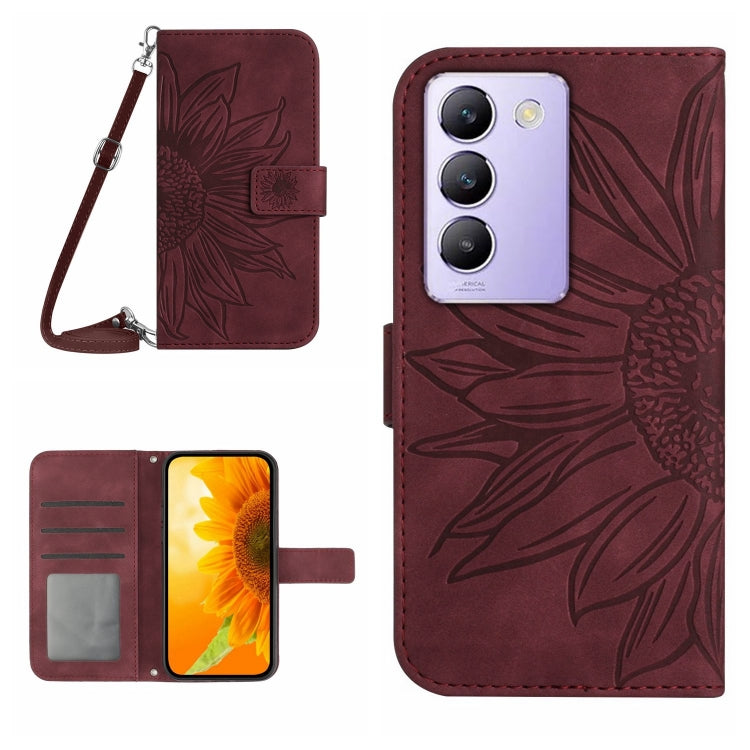 Skin Feel Custodia per telefono in pelle con flip in rilievo Sun Flower con cordino, For vivo Y200e / Y100 IDN / V30 Lite India 5G, For vivo Y78+
