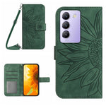 Skin Feel Custodia per telefono in pelle con flip in rilievo Sun Flower con cordino, For vivo Y200e / Y100 IDN / V30 Lite India 5G, For vivo Y78+