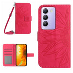 Skin Feel Custodia per telefono in pelle con flip in rilievo Sun Flower con cordino, For vivo Y200e / Y100 IDN / V30 Lite India 5G, For vivo Y78+