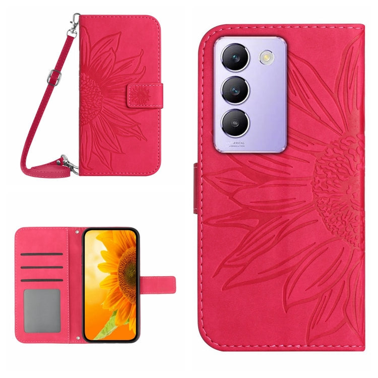 Skin Feel Custodia per telefono in pelle con flip in rilievo Sun Flower con cordino, For vivo Y200e / Y100 IDN / V30 Lite India 5G, For vivo Y78+