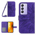 Skin Feel Custodia per telefono in pelle con flip in rilievo Sun Flower con cordino, For vivo Y200e / Y100 IDN / V30 Lite India 5G, For vivo Y78+