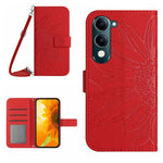 Skin Feel Custodia per telefono in pelle con flip in rilievo Sun Flower con cordino, For vivo Y04 4G / Y29s 5G, For vivo Y29 4G Global