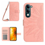 Skin Feel Custodia per telefono in pelle con flip in rilievo Sun Flower con cordino, For vivo Y04 4G / Y29s 5G, For vivo Y29 4G Global