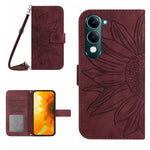 Skin Feel Custodia per telefono in pelle con flip in rilievo Sun Flower con cordino, For vivo Y04 4G / Y29s 5G, For vivo Y29 4G Global