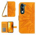 Skin Feel Custodia per telefono in pelle con flip in rilievo Sun Flower con cordino, For vivo Y04 4G / Y29s 5G, For vivo Y29 4G Global
