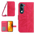 Skin Feel Custodia per telefono in pelle con flip in rilievo Sun Flower con cordino, For vivo Y04 4G / Y29s 5G, For vivo Y29 4G Global