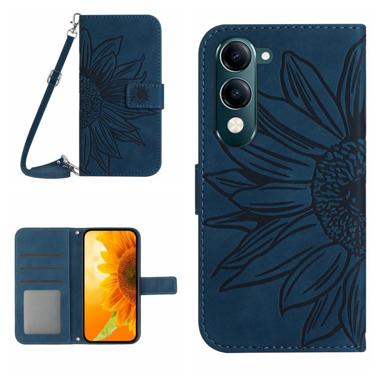 Skin Feel Custodia per telefono in pelle con flip in rilievo Sun Flower con cordino, For vivo Y04 4G / Y29s 5G, For vivo Y29 4G Global