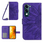 Skin Feel Custodia per telefono in pelle con flip in rilievo Sun Flower con cordino, For vivo Y04 4G / Y29s 5G, For vivo Y29 4G Global