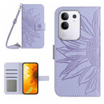 Skin Feel Custodia per telefono in pelle con flip in rilievo Sun Flower con cordino, For vivo Y04 4G / Y29s 5G, For vivo Y29 4G Global