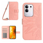 Skin Feel Custodia per telefono in pelle con flip in rilievo Sun Flower con cordino, For vivo Y04 4G / Y29s 5G, For vivo Y29 4G Global