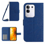 Skin Feel Custodia per telefono in pelle con flip in rilievo Sun Flower con cordino, For vivo Y04 4G / Y29s 5G, For vivo Y29 4G Global