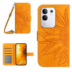 Skin Feel Custodia per telefono in pelle con flip in rilievo Sun Flower con cordino, For vivo Y04 4G / Y29s 5G, For vivo Y29 4G Global