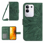Skin Feel Custodia per telefono in pelle con flip in rilievo Sun Flower con cordino, For vivo Y04 4G / Y29s 5G, For vivo Y29 4G Global