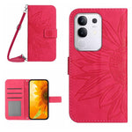 Skin Feel Custodia per telefono in pelle con flip in rilievo Sun Flower con cordino, For vivo Y04 4G / Y29s 5G, For vivo Y29 4G Global