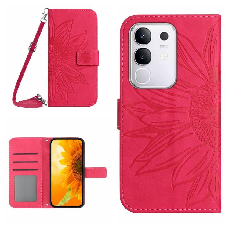 Skin Feel Custodia per telefono in pelle con flip in rilievo Sun Flower con cordino, For vivo Y04 4G / Y29s 5G, For vivo Y29 4G Global