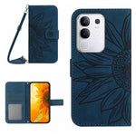 Skin Feel Custodia per telefono in pelle con flip in rilievo Sun Flower con cordino, For vivo Y04 4G / Y29s 5G, For vivo Y29 4G Global