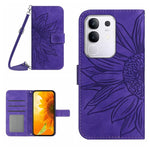 Skin Feel Custodia per telefono in pelle con flip in rilievo Sun Flower con cordino, For vivo Y04 4G / Y29s 5G, For vivo Y29 4G Global